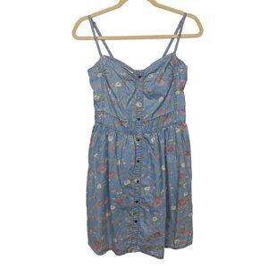 Tinseltown Womens L M Floral Print Chambray Mini Dress Western Cowgirl